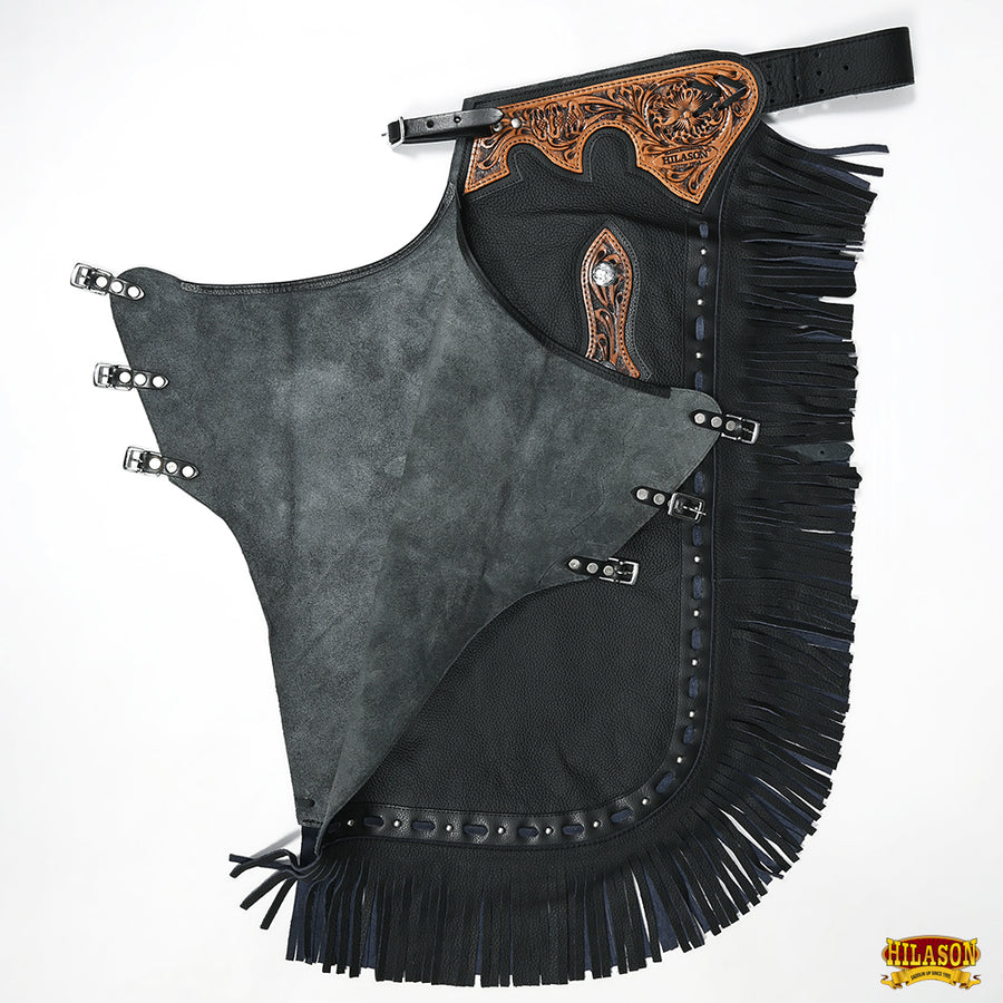 HILASON Adult Pro Rodeo Bronc Bull-Riding Genuine Leather Chinks | Handmade Chaps Western Riding for Adults Hand Tooled