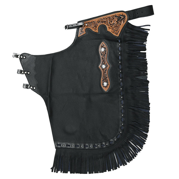 Hilason Western Horse Bull Riding Chinks Chaps Adult Pro Rodeo Bronc Leather Black - Uhorse