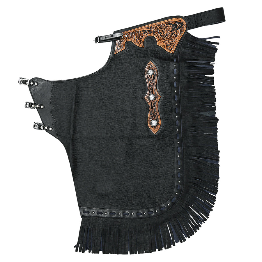 Hilason Western Horse Bull Riding Chinks Chaps Adult Pro Rodeo Bronc Leather Black - Uhorse