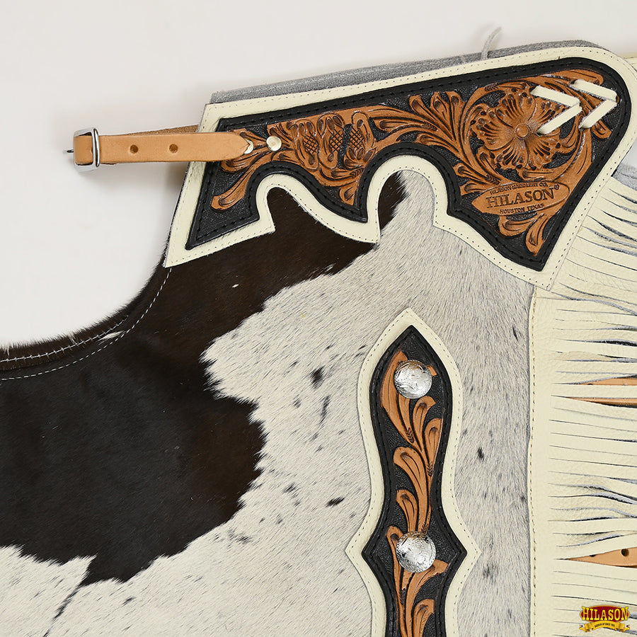 HILASON Bull Riding Chinks Adult Pro Rodeo Bronc Leather White | Handmade Chaps Western for Adults Hand Tooled