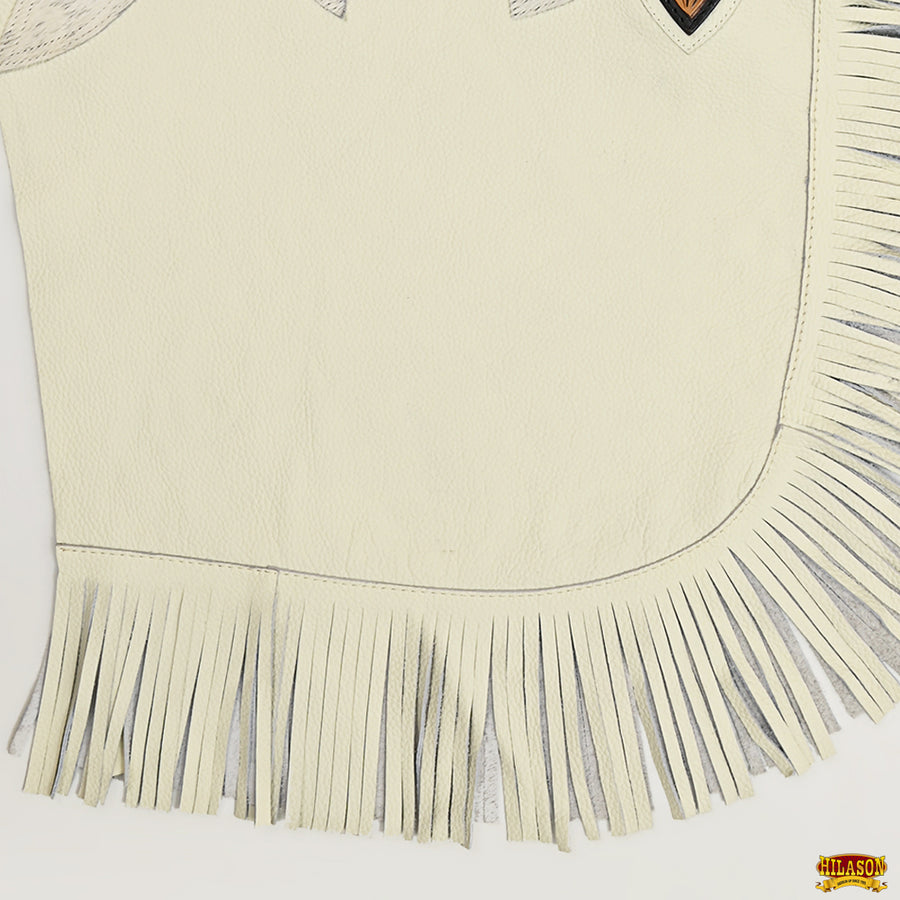 HILASON Bull Riding Chinks Adult Pro Rodeo Bronc Leather White | Handmade Chaps Western for Adults Hand Tooled