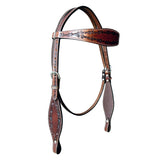 HILASON Western Horse Headstall Breast Collar Set Tack Genuine American Leather Barb Wire Rough Out Dark Brown