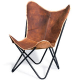 Pair Genuine Leather Butterfly Chair Modern Sling Accent Seat