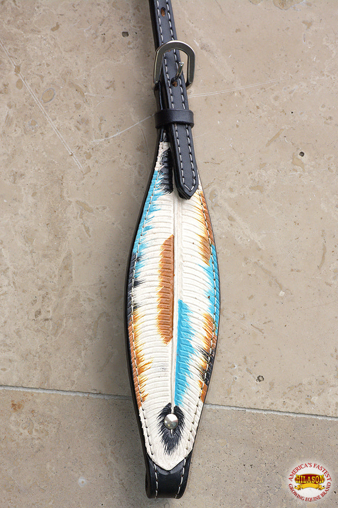 Hilason Western Horse One Ear Headstall American Leather Feather Black