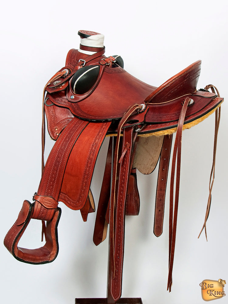 HILASON Western Horse Wade Saddle American Leather Ranch Roping Mahogany | Hand Tooled & For Horses