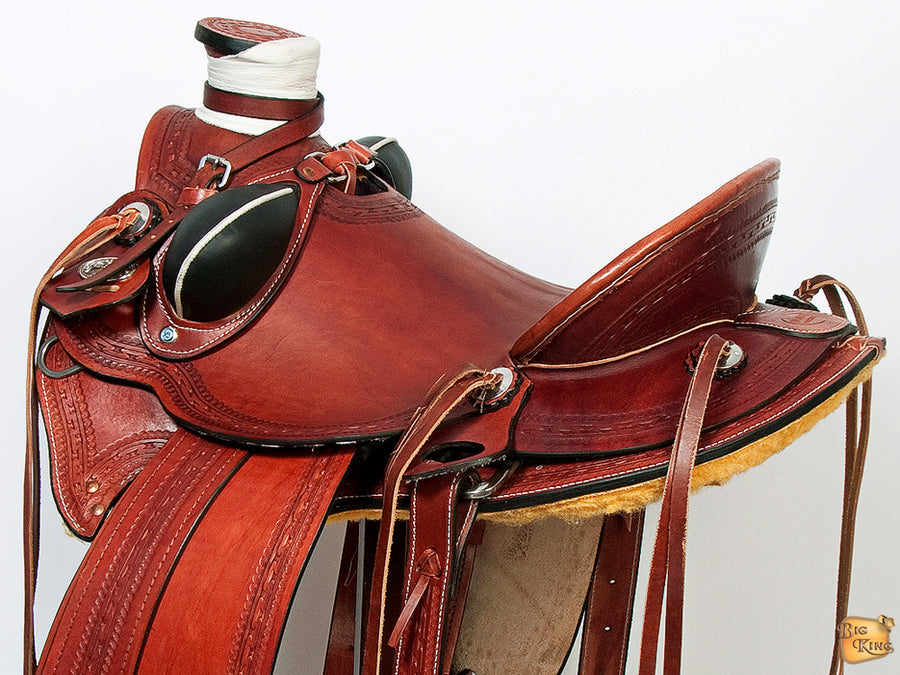 HILASON Western Horse Wade Saddle American Leather Ranch Roping Mahogany | Hand Tooled & For Horses
