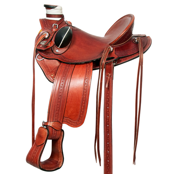 Western Horse Wade Saddle American Leather Ranch Roping Mahogany - Hilason