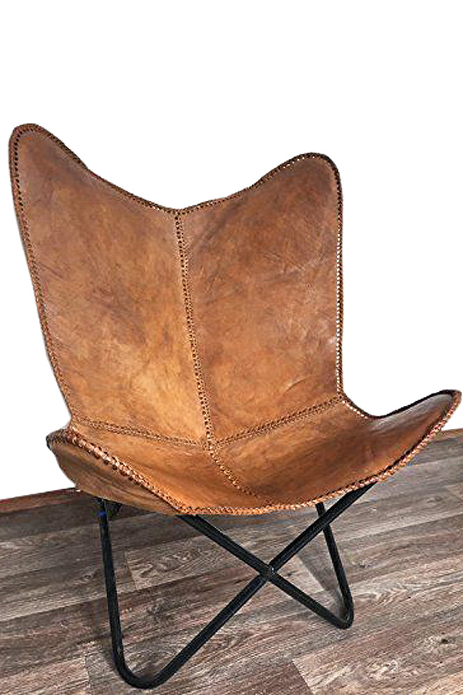 HILASON Genuine Leather Butterfly Chair Folding Lounge Modern Sling Accent Seat | Chair