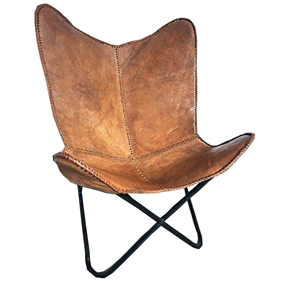 Genuine Leather Butterfly Chair Lounge Modern Sling Accent Seat - Uhorse