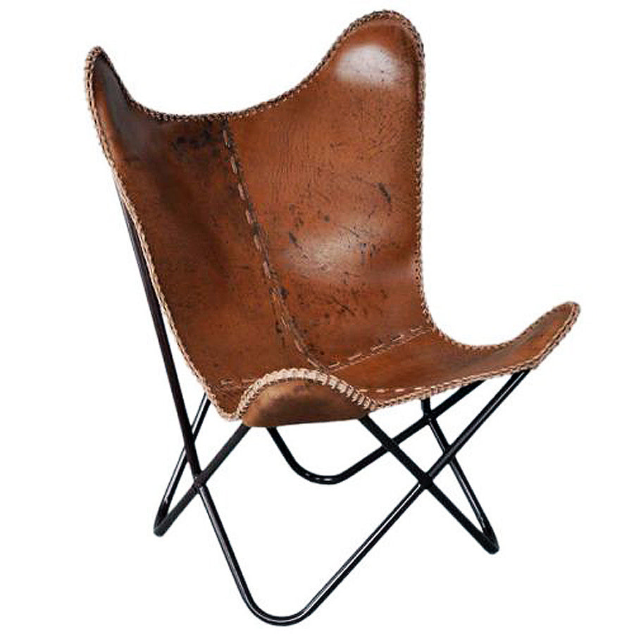 Genuine Leather Butterfly Chair Lounge Modern Sling Accent Seat - Uhorse