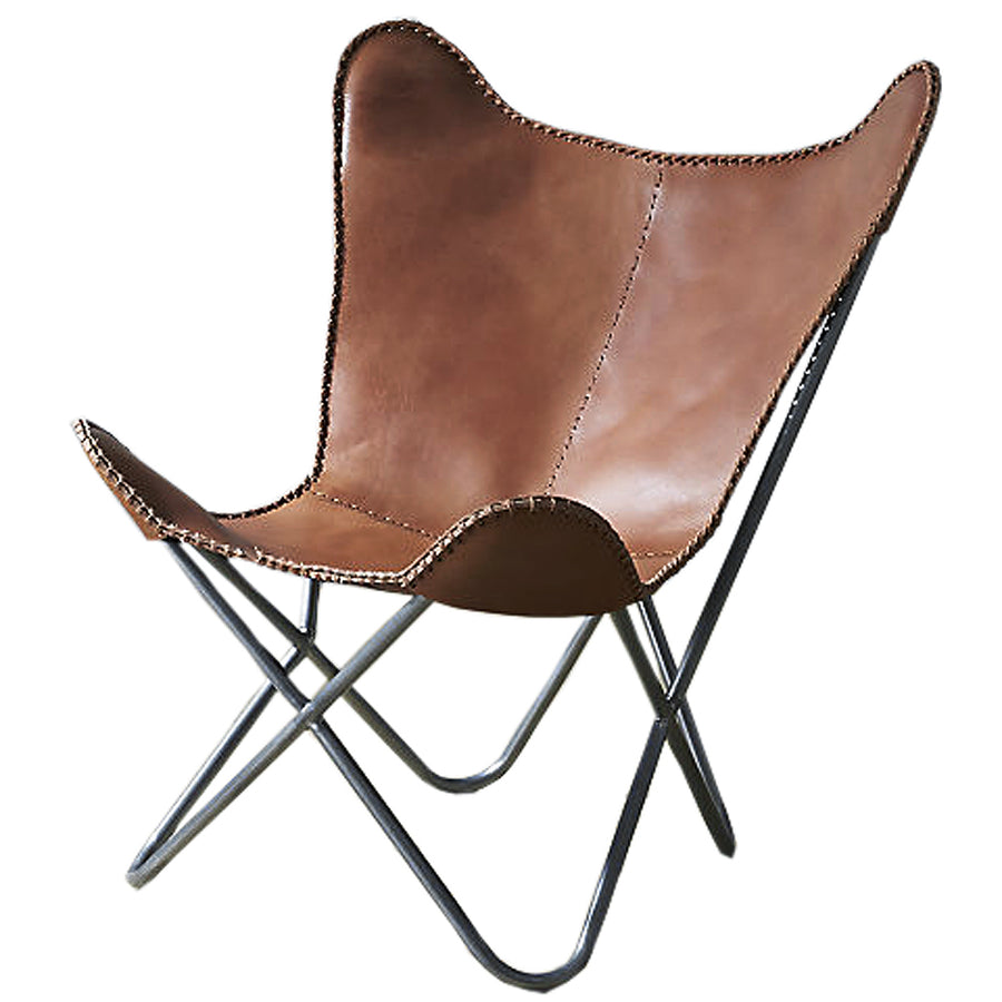 HILASON Genuine Leather Butterfly Chair Folding Lounge Modern Sling Accent Seat | Chair