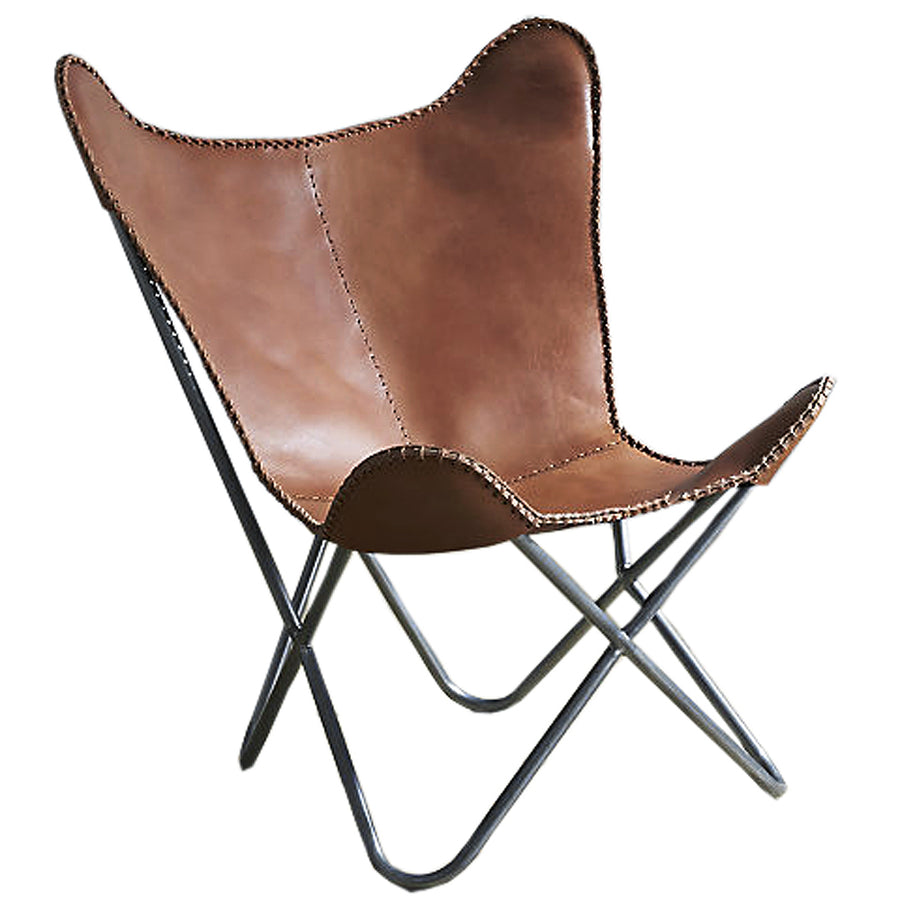Genuine Leather Butterfly Chair Lounge Modern Sling Accent Seat - Uhorse