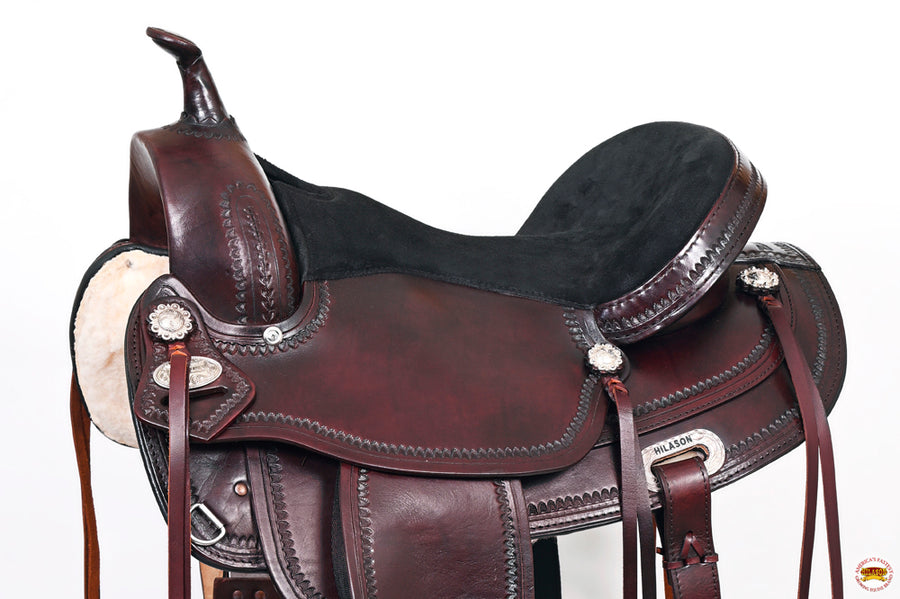 HILASON Western Horse Saddle American Leather Treeless Trail Pleasure Dark Brown | Barrel for Horses