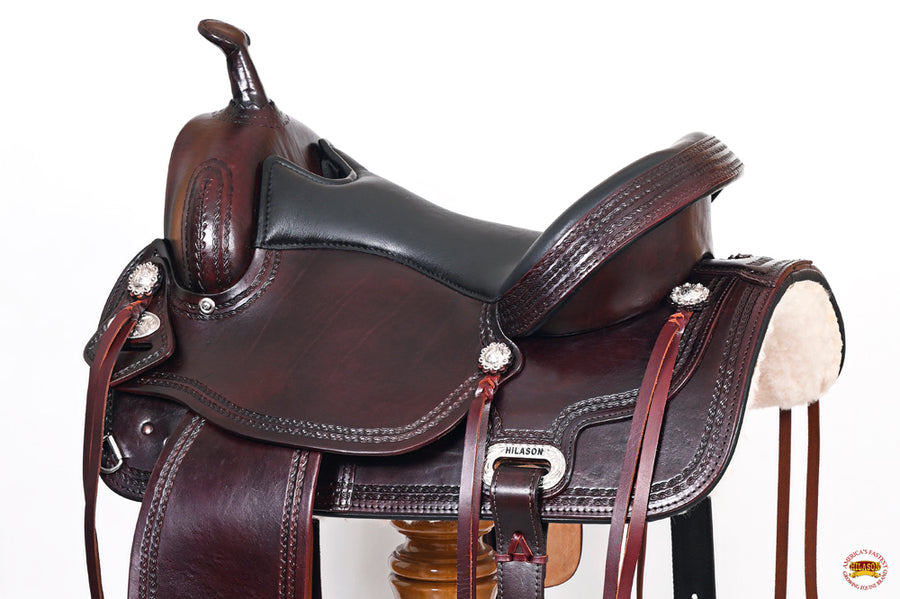 HILASON Western Horse Saddle American Leather Treeless Trail Pleasure | Barrel for Horses