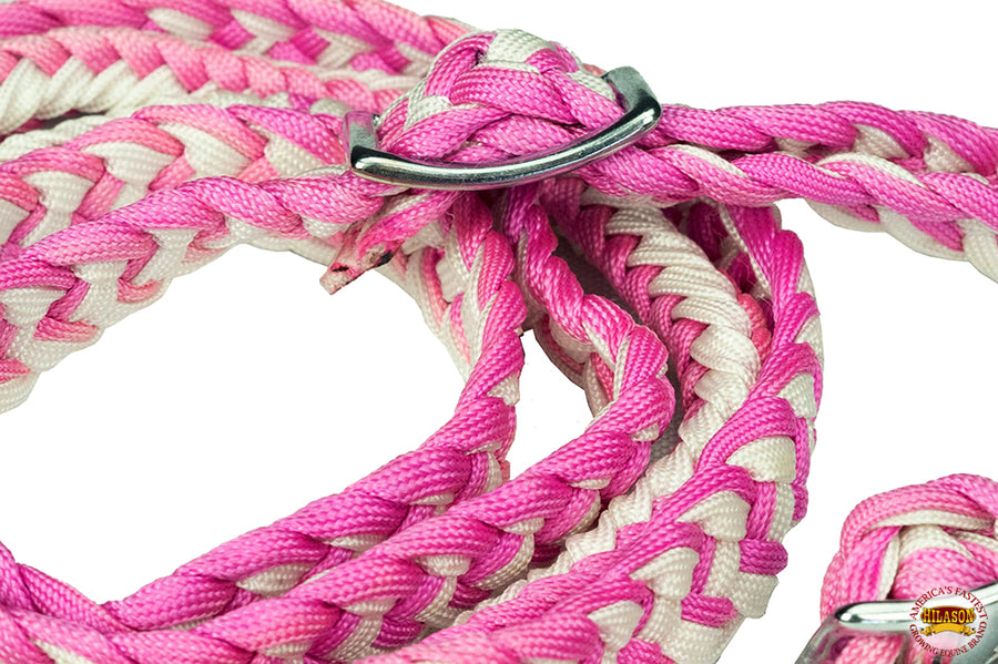 1" X 8Ft Hilason Braided Poly Barrel Reins Horse Racing Flat Grip Knots