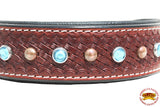 Hilason Heavy Duty Genuine Leather Dog Collar Padded Brown Crystals