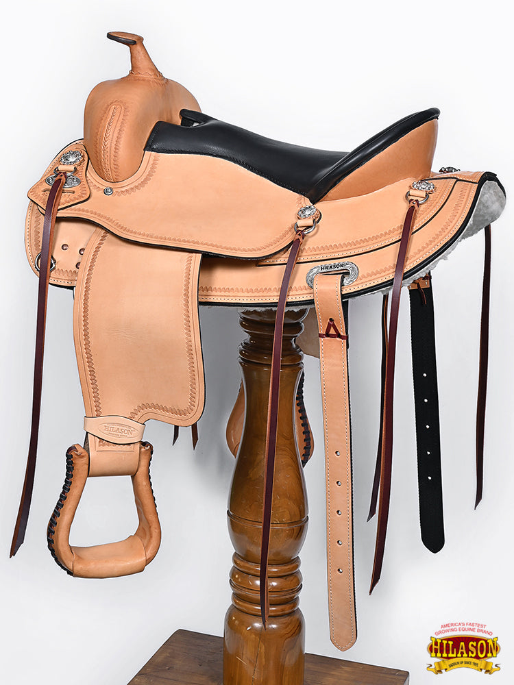 HILASON Western Draft Horse Wide Gullet Trail American Leather Saddle | for Horses