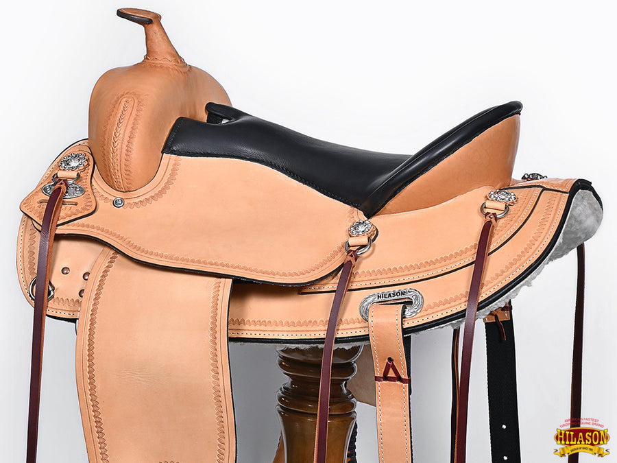 HILASON Western Draft Horse Wide Gullet Trail American Leather Saddle | for Horses