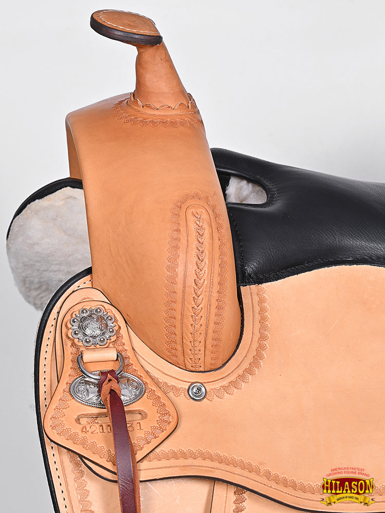 HILASON Western Draft Horse Wide Gullet Trail American Leather Saddle | for Horses
