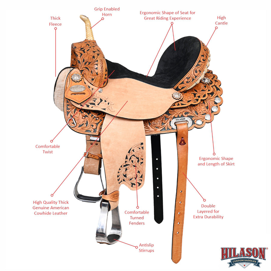 HILASON Flex Tree Western Horse Saddle American Leather Trail Barrel Racing | for Horses