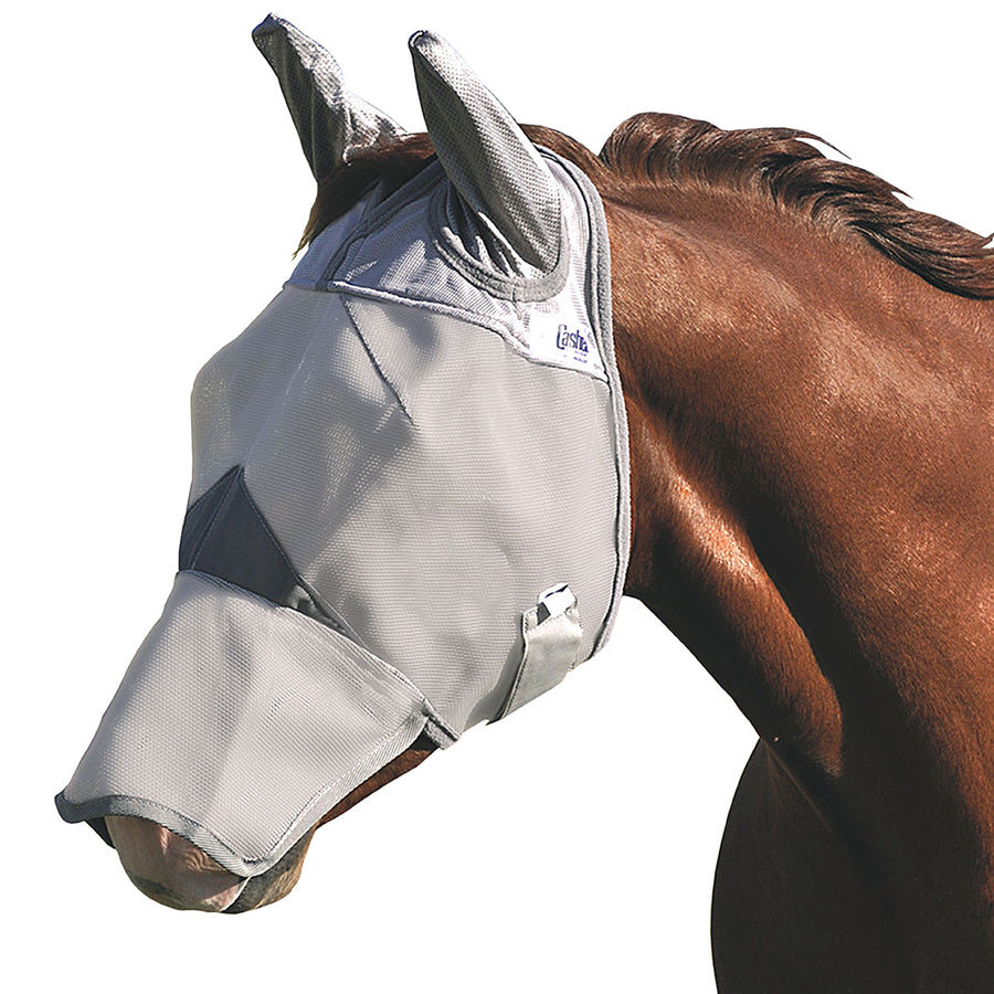 White nylon horse fly mask with dark mesh panels - Uhorse