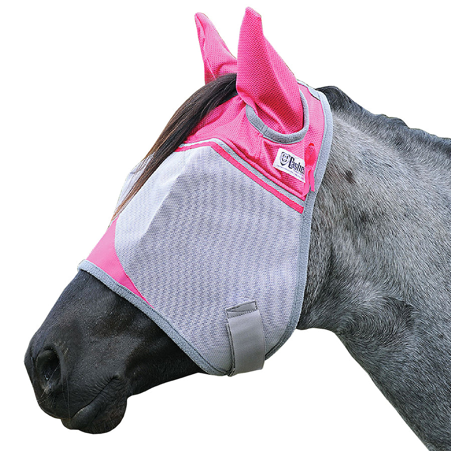 Pink and gray nylon horse fly mask with ears - Uhorse