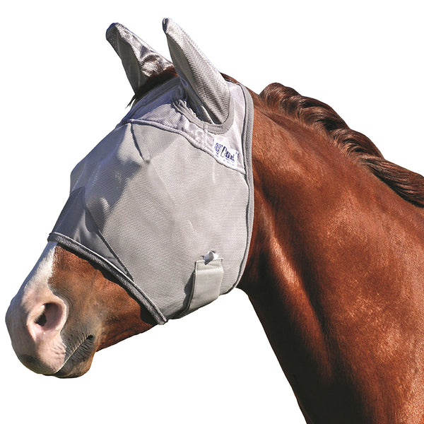 Gray canvas horse fly mask with ear covers - Hilason