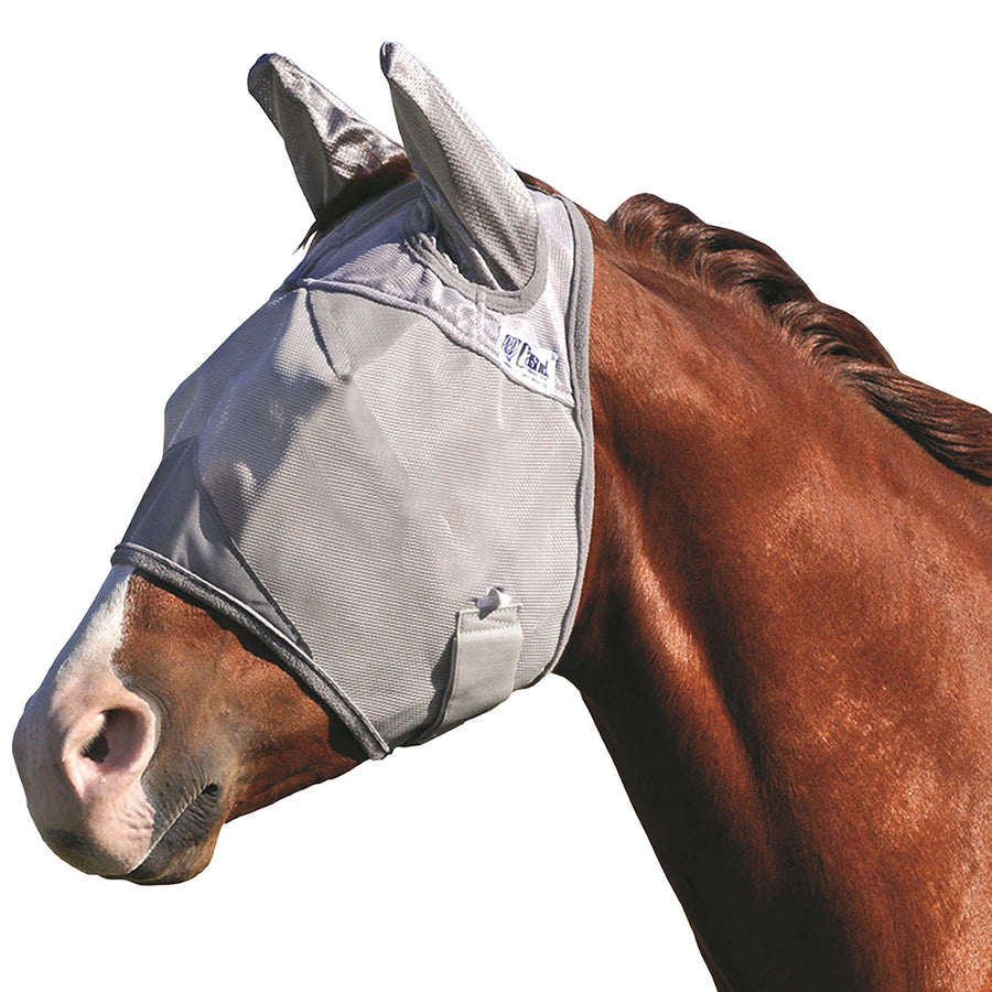 Gray canvas horse fly mask with ear covers - Hilason