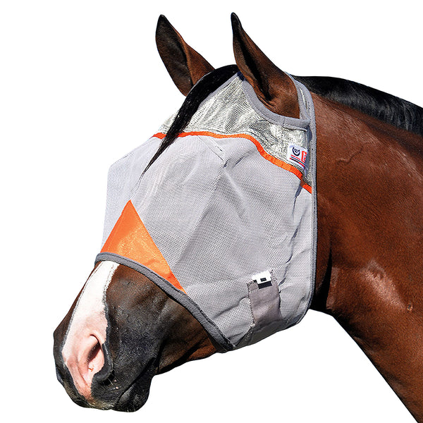 Gray and orange nylon horse fly mask with ear covers - Uhorse