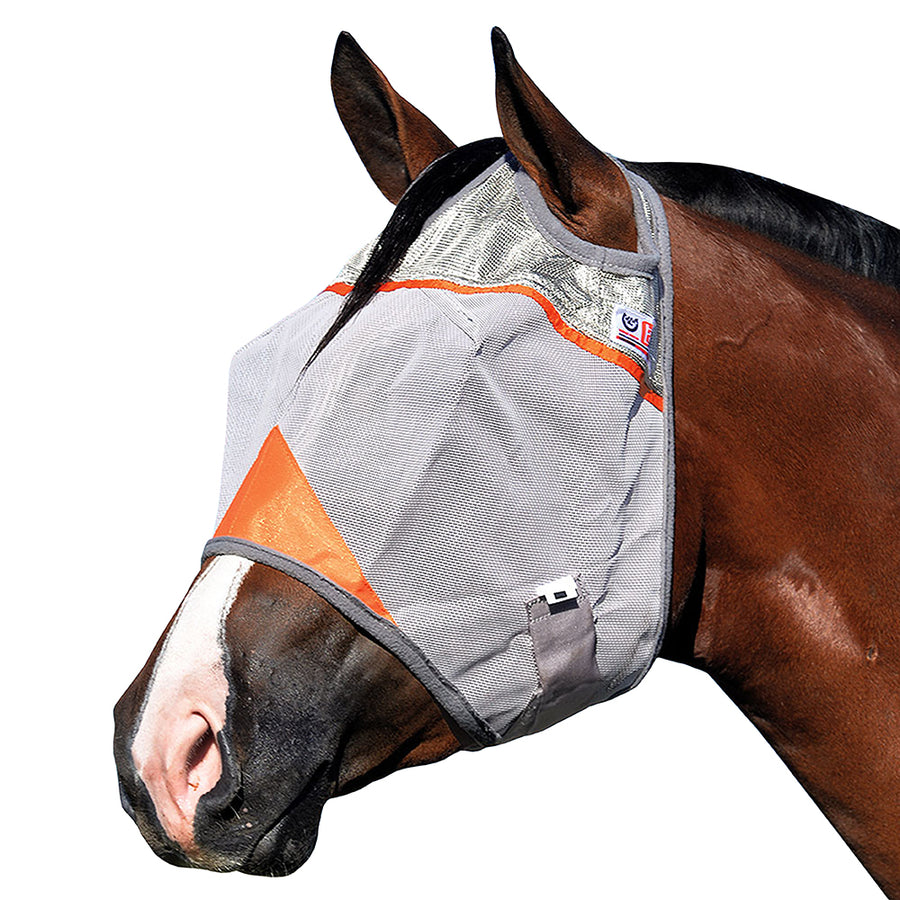 Gray and orange nylon horse fly mask with ear covers - Uhorse