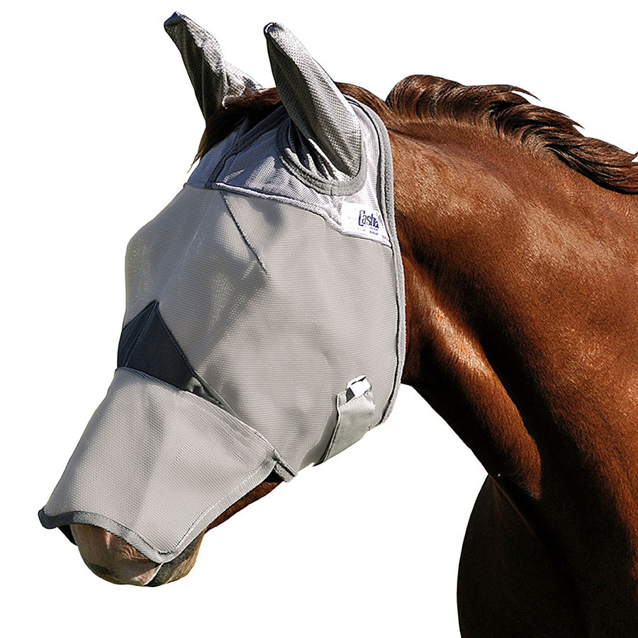 White nylon horse fly mask with ear covers - Uhorse