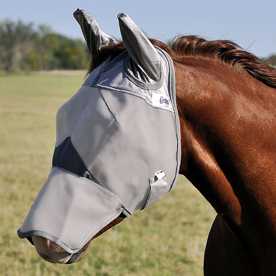Gray nylon horse fly mask with ear covers - Uhorse