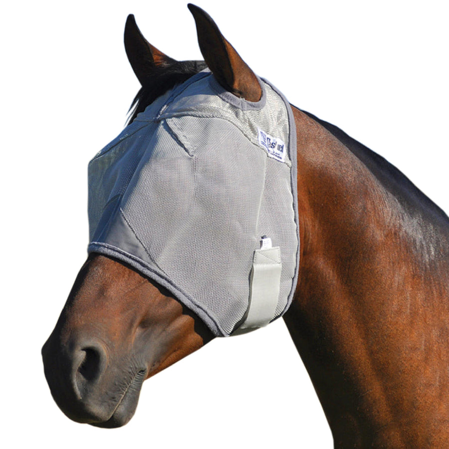 Horse fly mask with ear holes, blue and gray mesh nylon - Uhorse