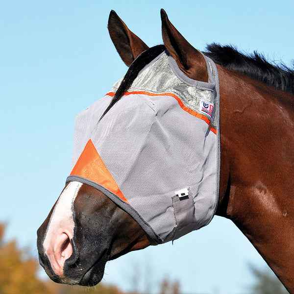 Gray and orange nylon horse fly mask with ear covers - Uhorse