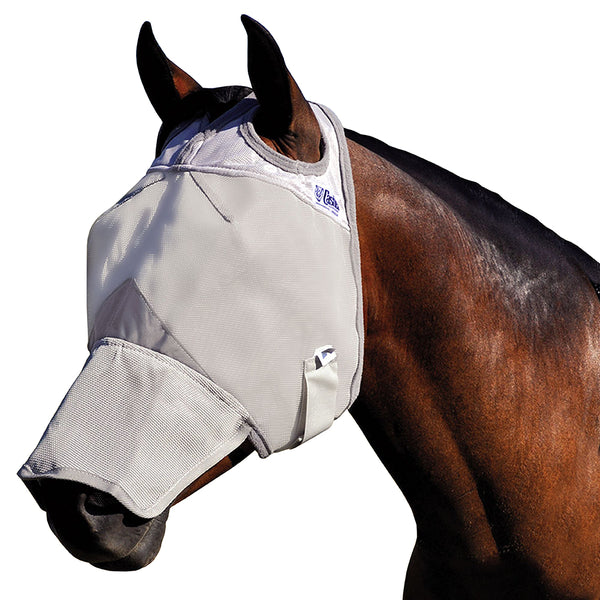 White nylon horse fly mask with mesh nose guard - Uhorse