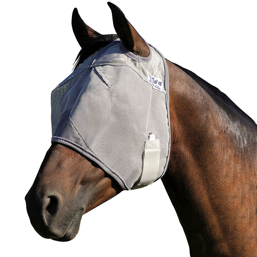 Horse fly mask with ear covers in cream and navy mesh - Uhorse