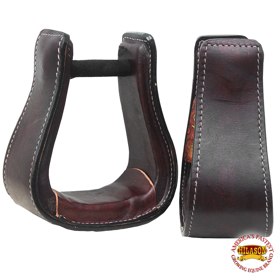 HILASON Wide Roping Saddle Stirrups Western Horse Pair | Leather Stirrups| Trail Riding Ranch Work - Uhorse