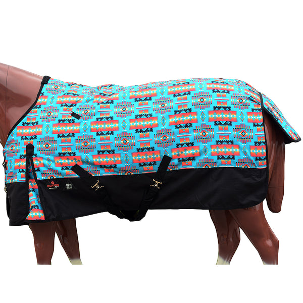 Hilason 1200D Turnout Light Winter Waterproof Rain Sheet Horse Sheet Turquoise Aztec - Uhorse