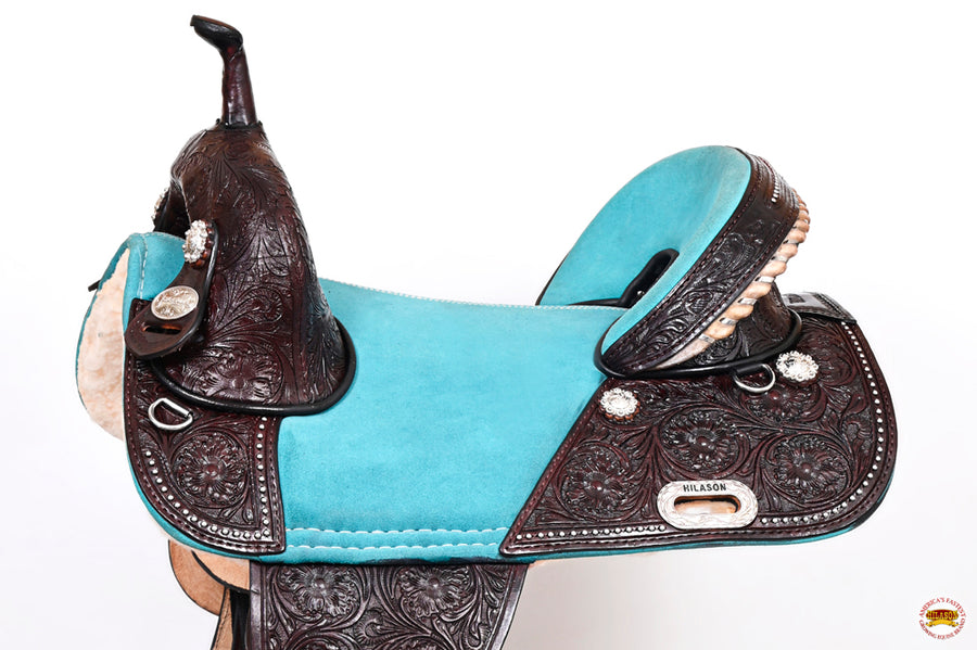 HILASON Western Horse Treeless Trail Barrel American Leather Saddle | for Horses