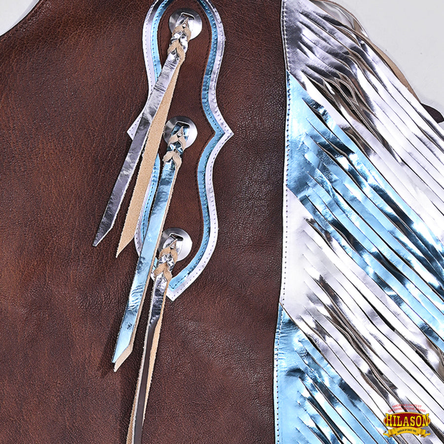 HILASON Bull Riding Pro Rodeo Chaps Brown Smooth Leather Bronc Show Adult | for Men and Women Western Unisex