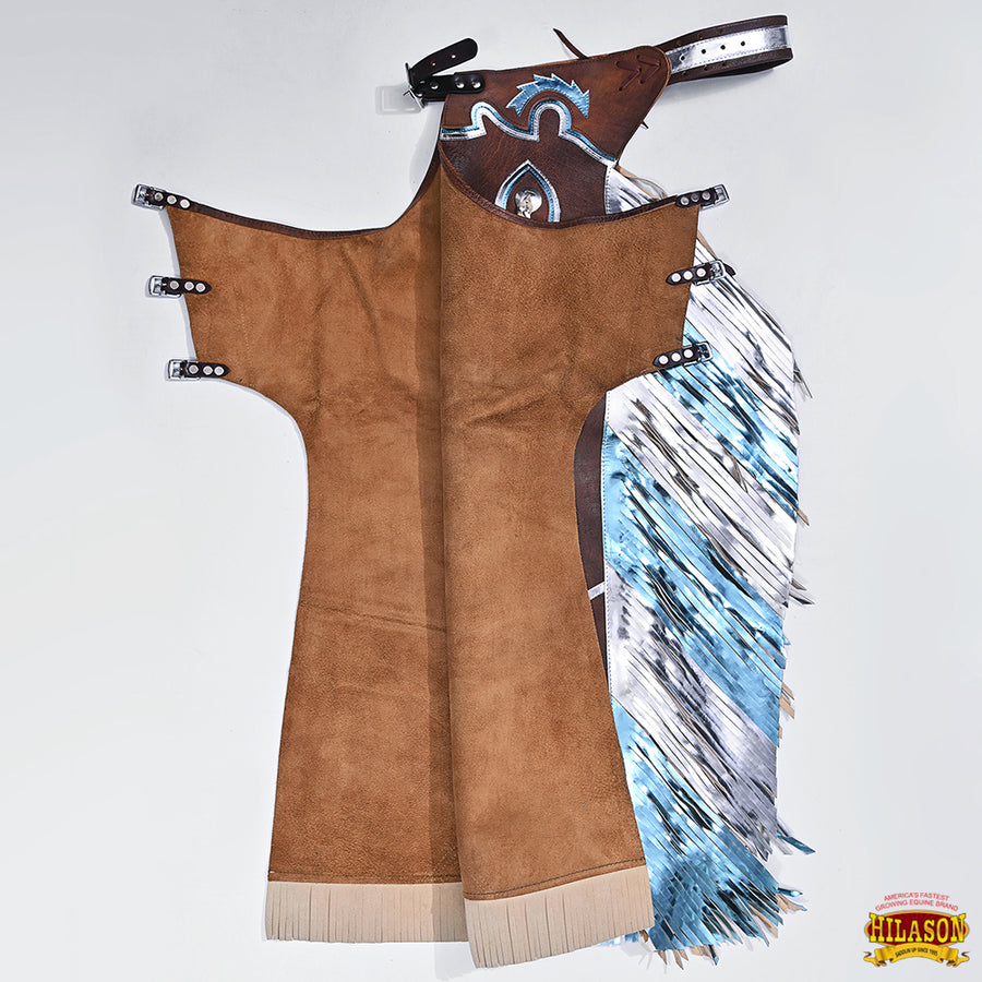 HILASON Bull Riding Pro Rodeo Chaps Brown Smooth Leather Bronc Show Adult | for Men and Women Western Unisex