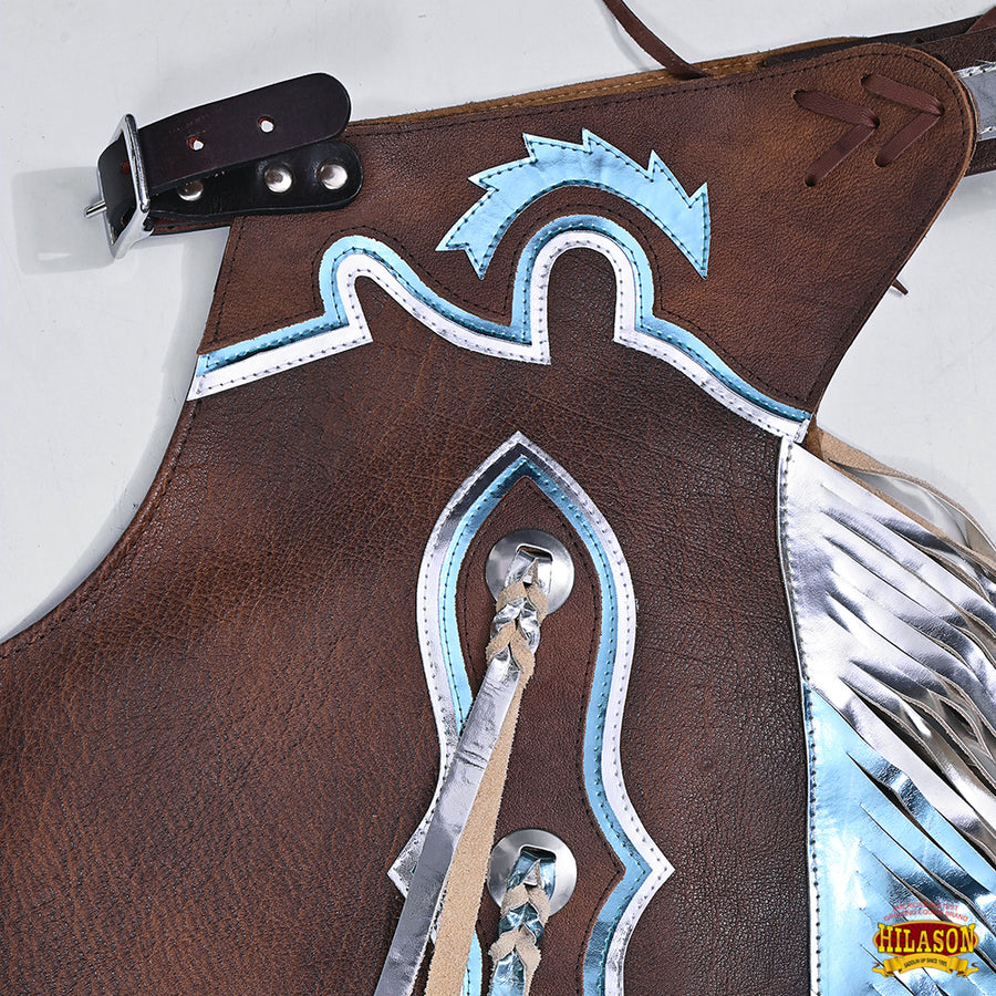 HILASON Bull Riding Pro Rodeo Chaps Brown Smooth Leather Bronc Show Adult | for Men and Women Western Unisex