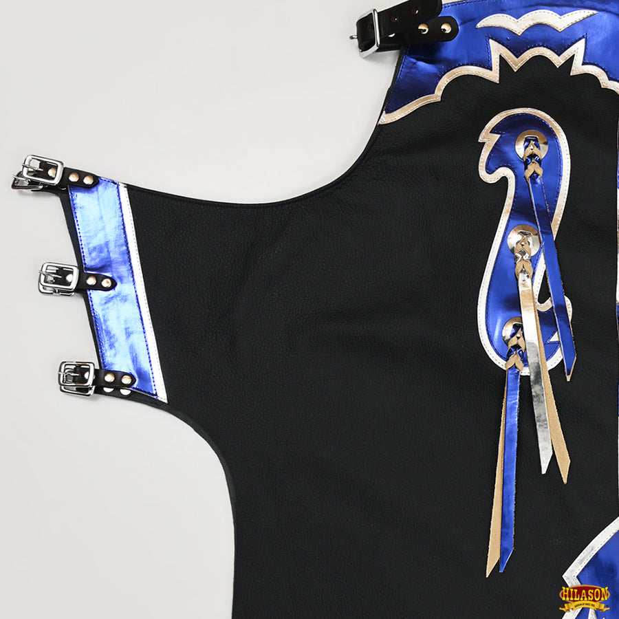 HILASON Bull Riding Pro Rodeo Chaps Black Smooth Leather Bronc Show Adult | for Men and Women Western Unisex