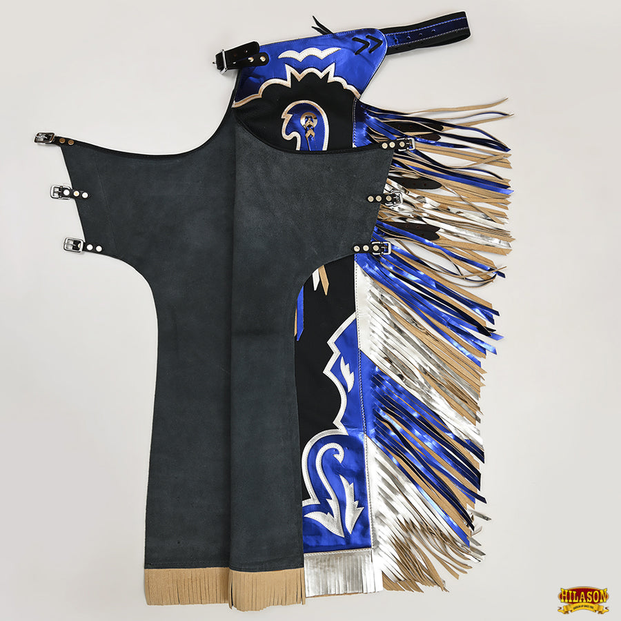 HILASON Bull Riding Pro Rodeo Chaps Black Smooth Leather Bronc Show Adult | for Men and Women Western Unisex