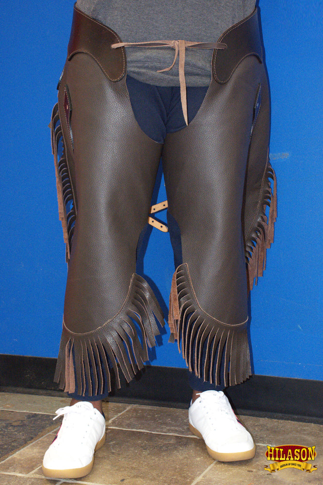 HILASON Pro Rodeo Bull Riding Genuine Leather Chaps Brown | for Men and Women Western Unisex