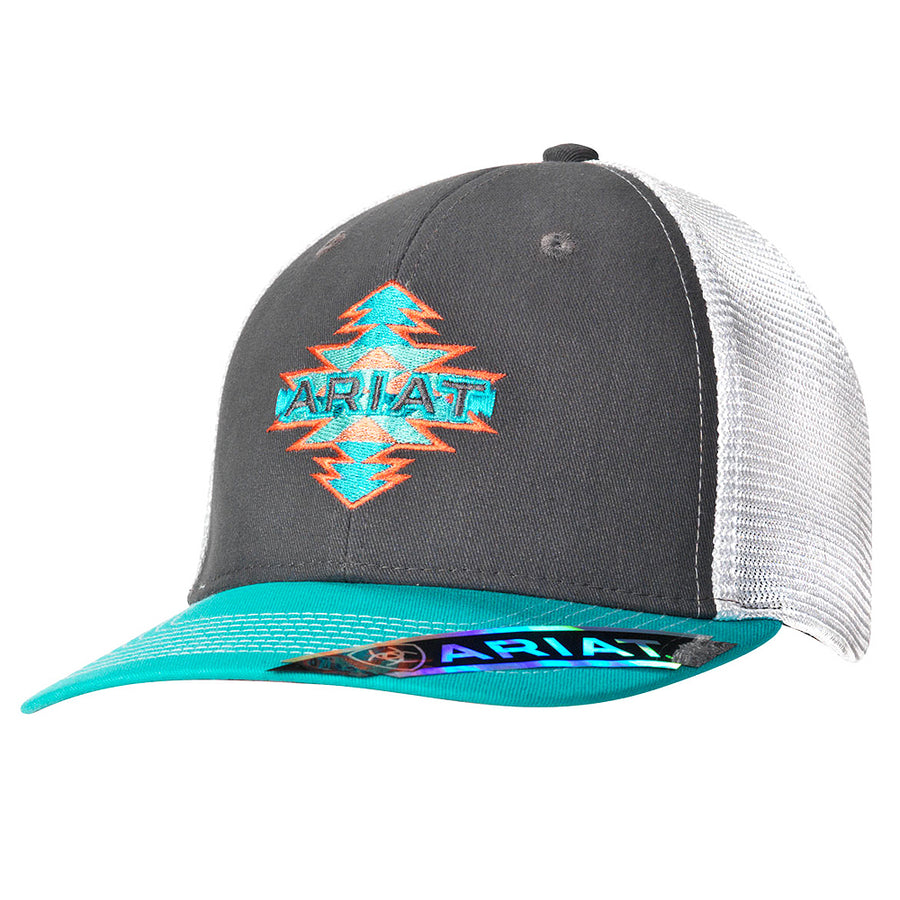 Ariat Ladies Cap Aztec Accents H. Riding Baseball Logo Grey Turquoise by Hilason – Cowboy and equestrian accessories