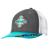 Ariat Ladies Cap Aztec Accents Horse Riding Baseball Logo Grey Turquoise Coral