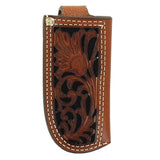 Small Nocona Pierced Leather Pocket Knife Sheath Cutouts Top Stitching Black