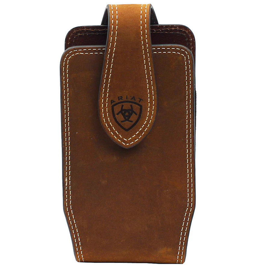 Ariat Cell Phone Case Holder Logo Leather Double Stitched Edges Medium by Hilason – Cowboy and equestrian accessories