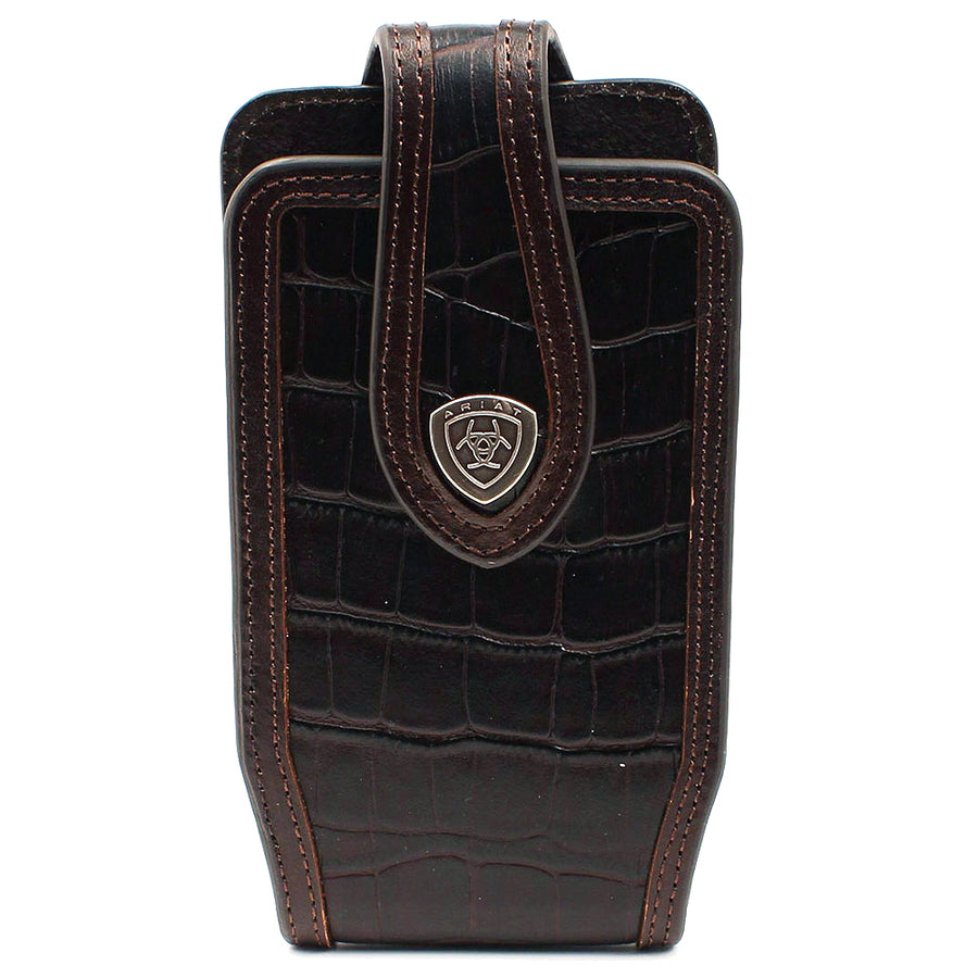 Ariat Cell Phone Case Holder Leather Logo Crocodile Print Concho Brown by Hilason – Cowboy and equestrian accessories